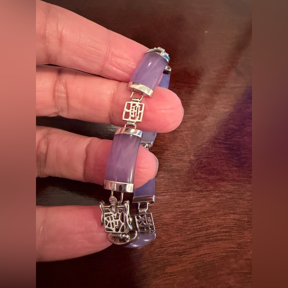 Vintage Purple Jade Tennis Bracelet in 925 Sterling Silver 7.5 inches
